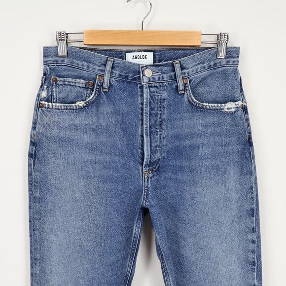 Agolde High Rise Straight Leg Riley Crop Raw Hem Denim Jean Size 27 - Picture 2 of 9